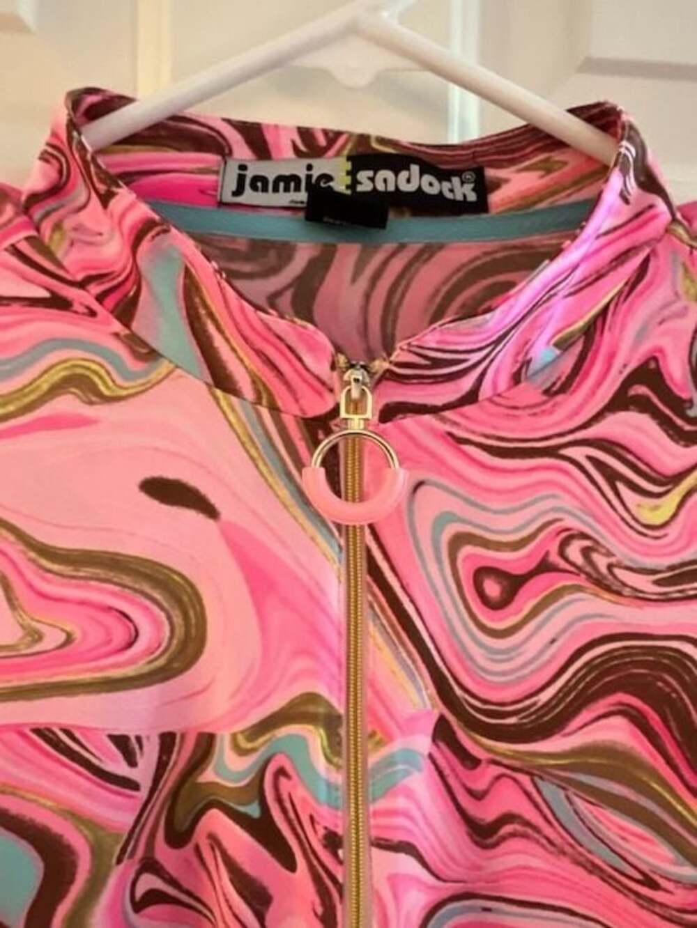 Jamie Sadock Long Sleeve Golf Tennis Athletic Top with Marble Print and Zipper D - Picture 2 of 9